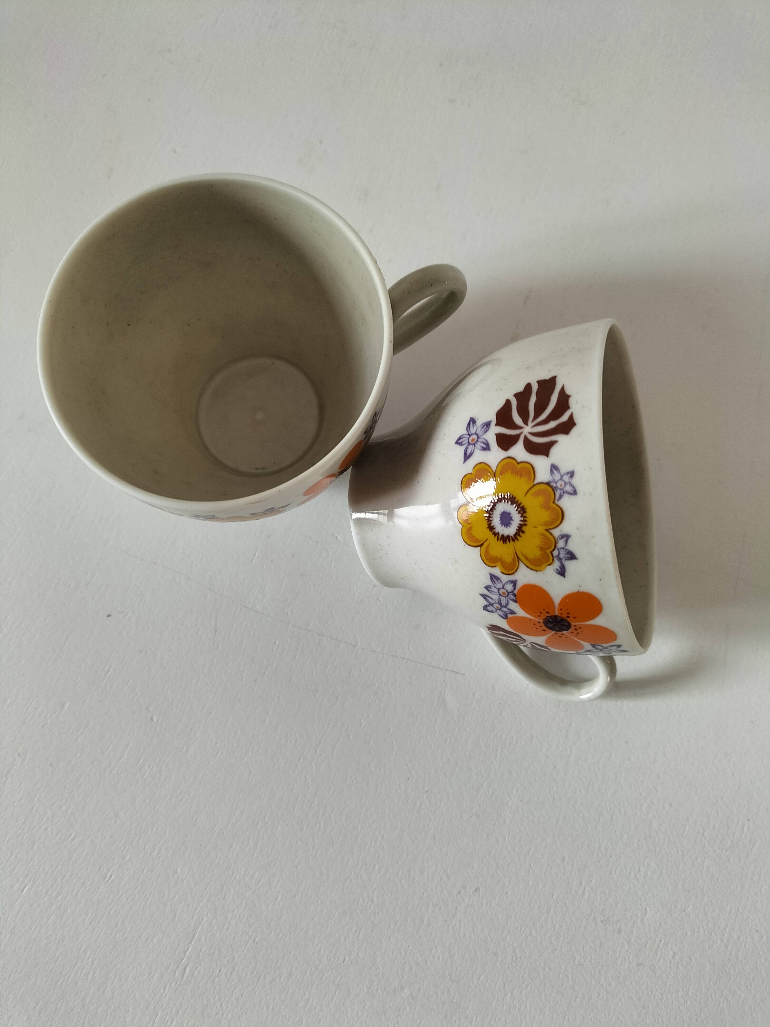 Vintage Winterling espresso cup duo, 70s floral design.