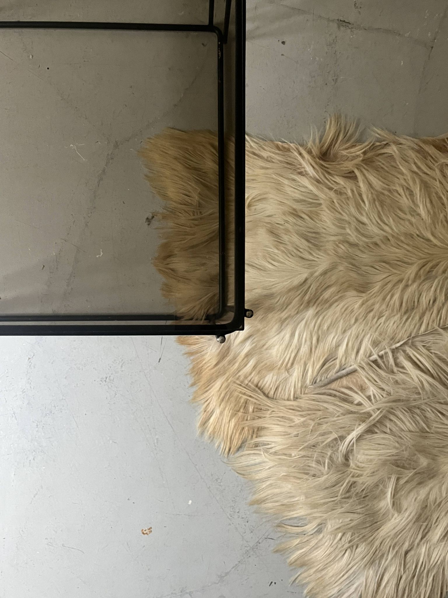 Black metal and smoked glass wire coffee table, 1970s design