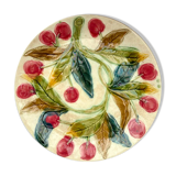 Very old barbotine plate with cherries