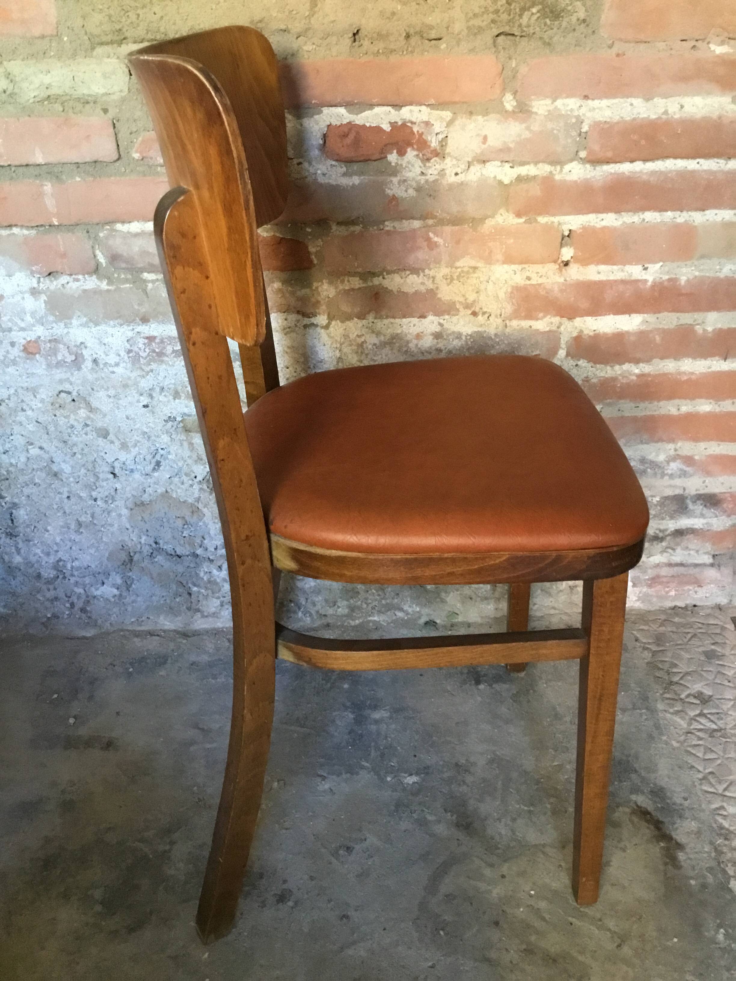 Lot de 3 chaises bistrot thonet bois courbé et skaï marron