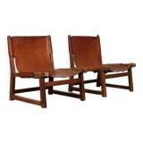 Pair of Riaza chairs in cognac leather by Paco Muñoz for Darro Gallery, Spain