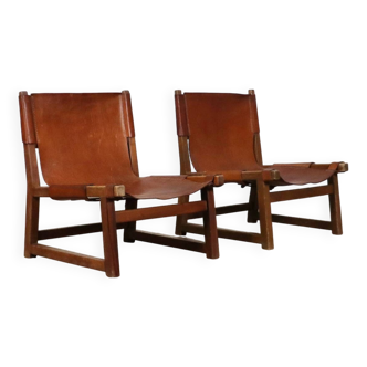 Paire de chaises Riaza en cuir cognac par Paco Muñoz pour Darro Gallery, Espagne