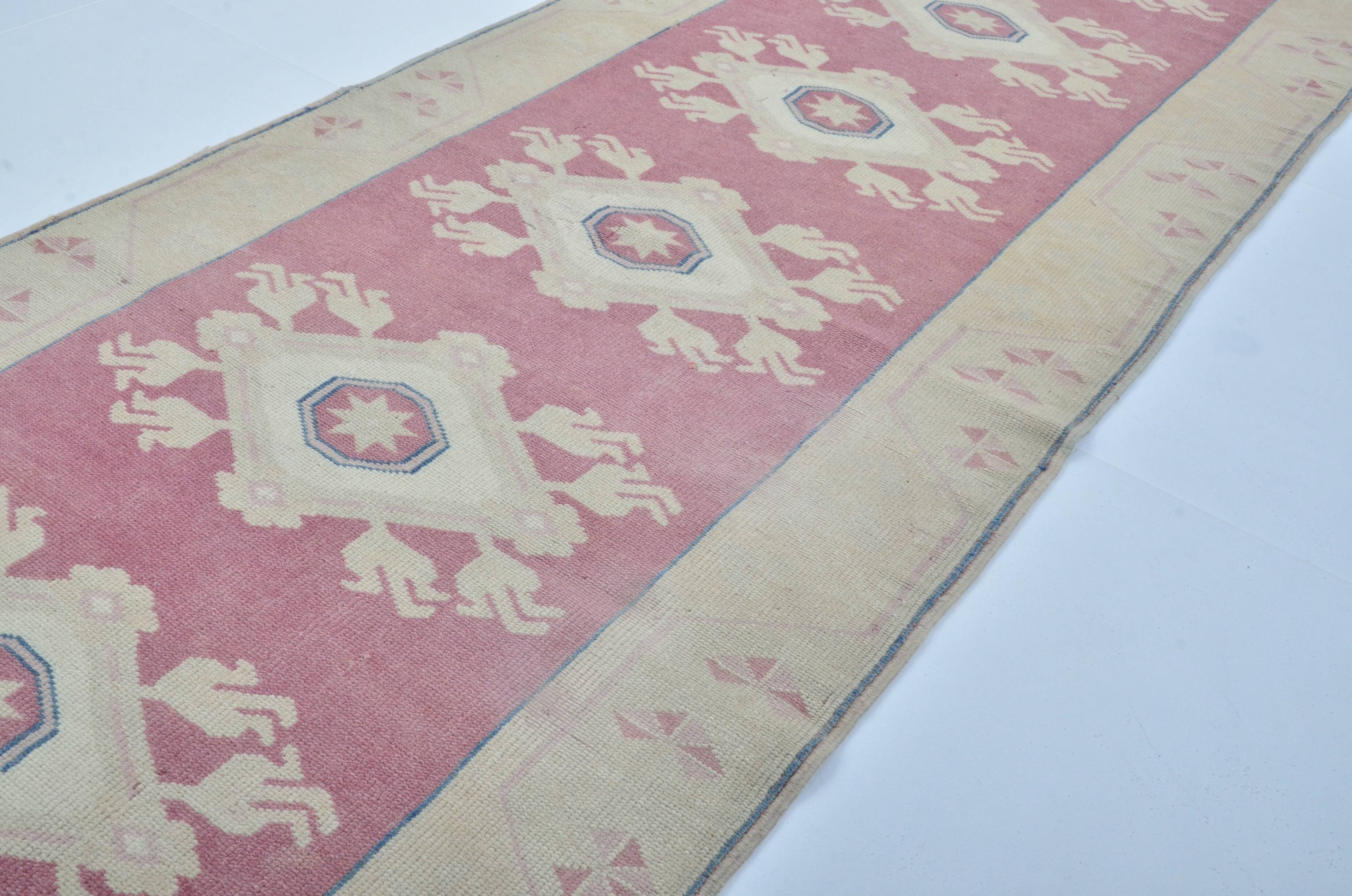 Tapis de couloir Oushak floral vintage noué à la main sku 3349