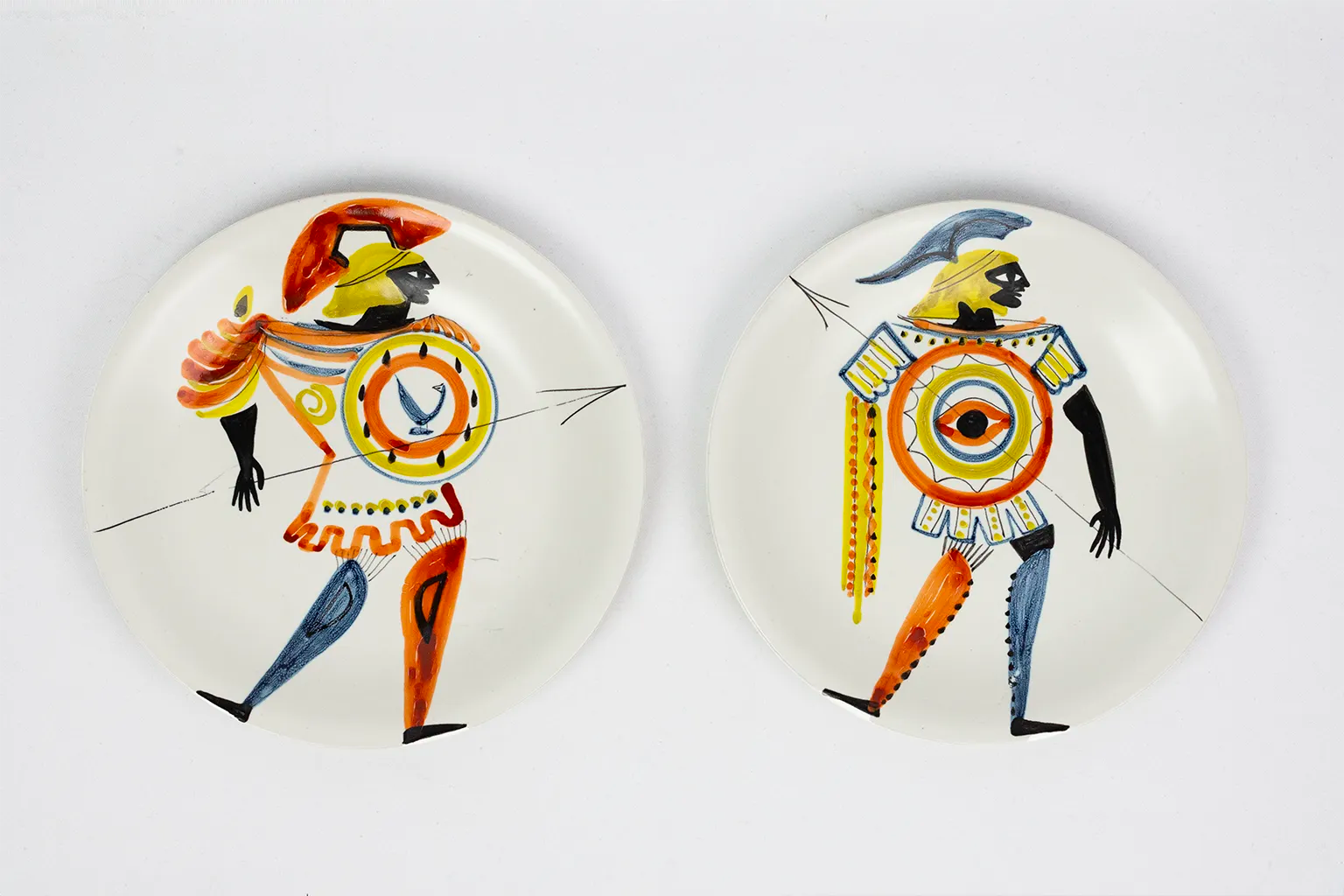 Ceramic plate by Roger Capron, Vallauris, ancient warrior - 1960s