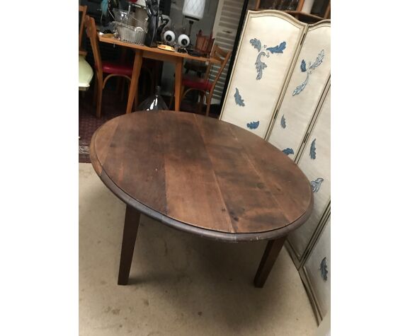 Table basse ovale en chêne vintage année 40/50