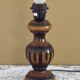 French Mid Century Round Turned Wood Table Lamp Cream Fringed Shade 5573
