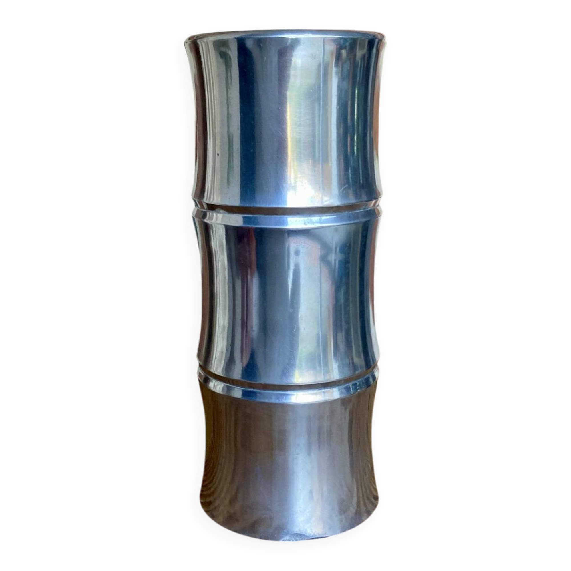 Vintage bamboo vase in aluminium cast – 1980s