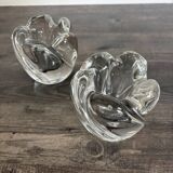 Pair of rose crystal candle holders by Daum France