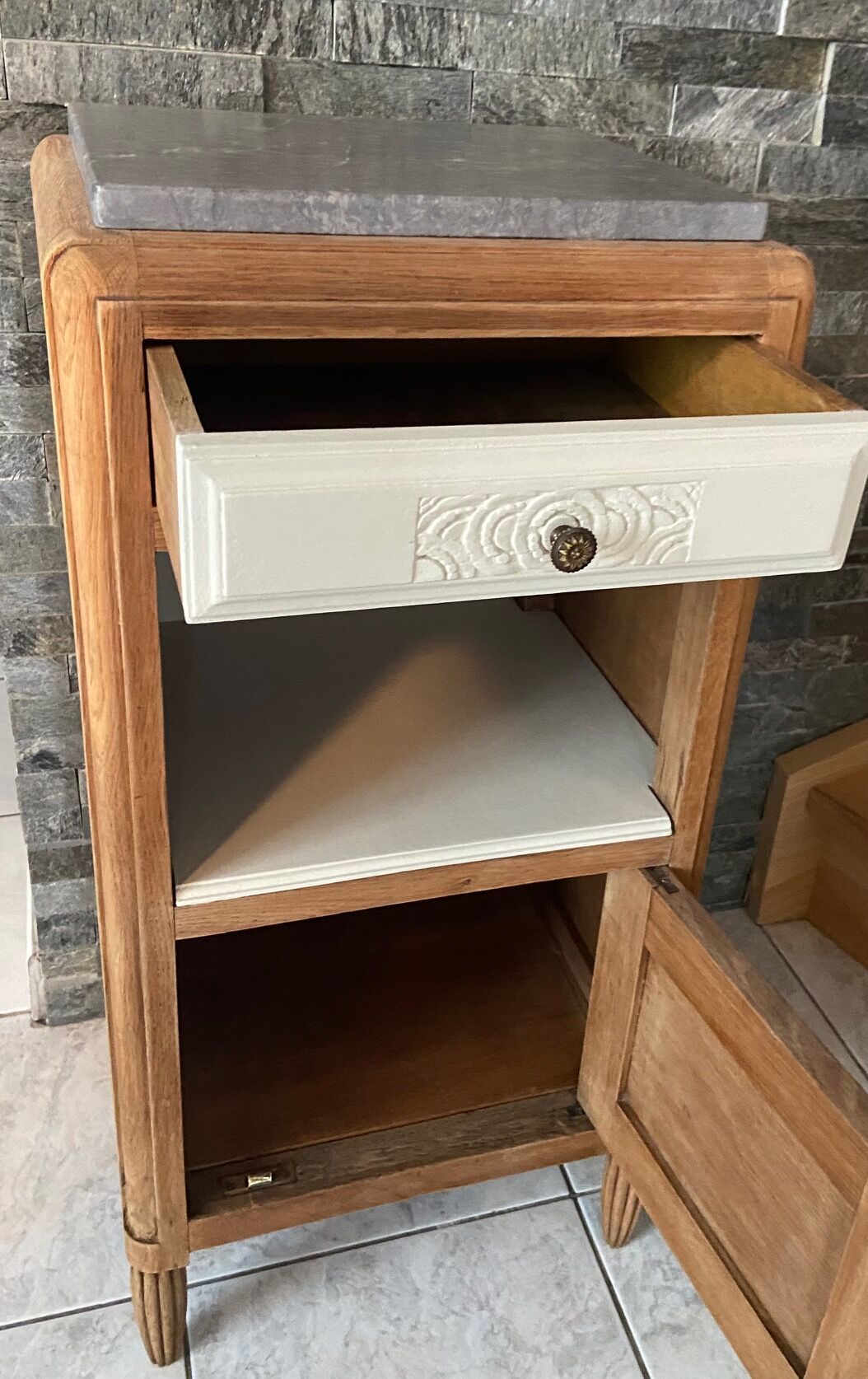 Art Deco bedside, grey marble