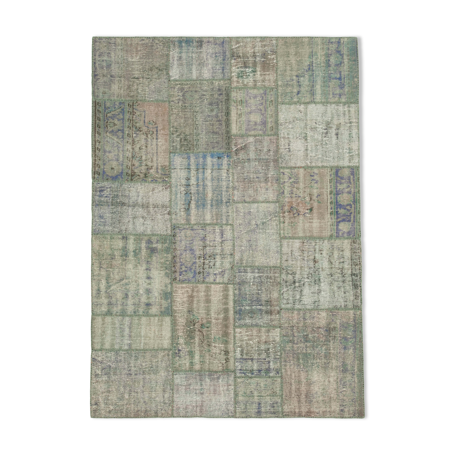 Handwoven Anatolian Contemporary 173 cm x 247 cm Grey Patchwork Carpet