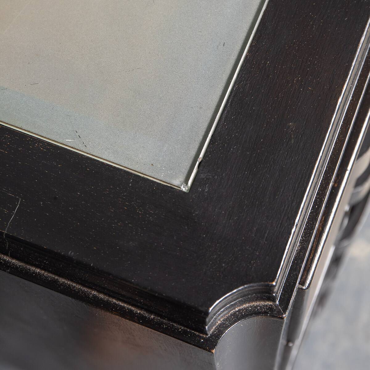 Antique 20thc italian ebonised chest of drawers with display top c.1930