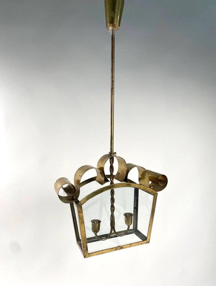 Mid-Century Italian Brass Ceiling Lamp in the style of Fontana Arte, 1950s