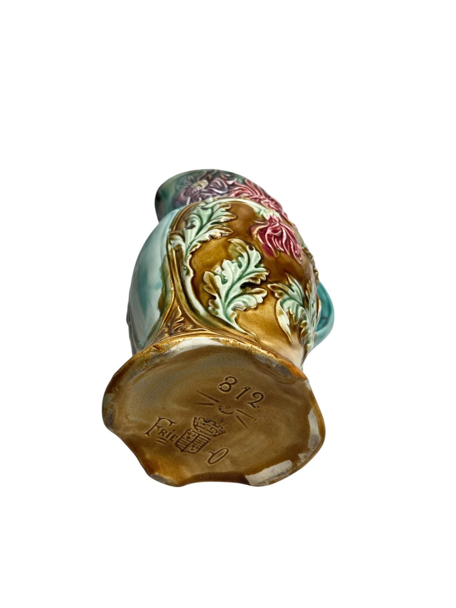 Barbotine pitcher jug from Onnaing Earthenware Factory circa 1900