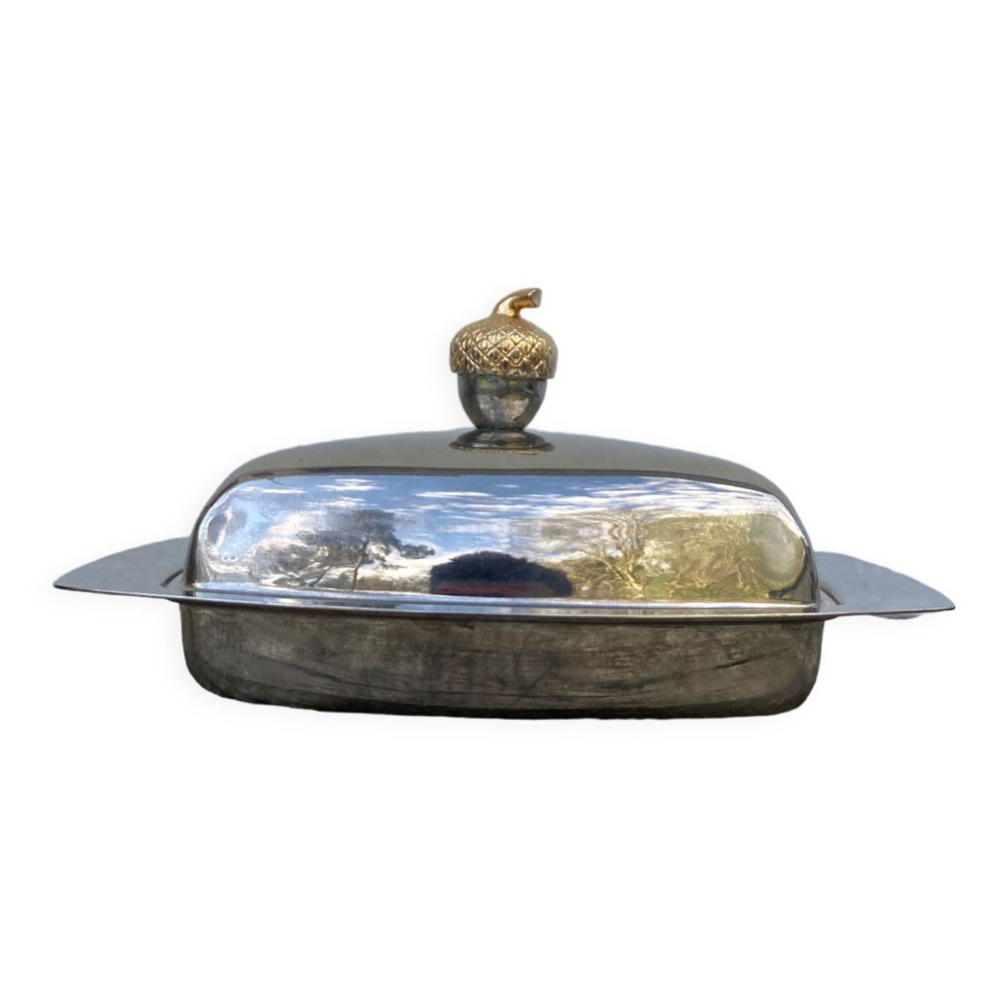 Silver metal glans butter dish