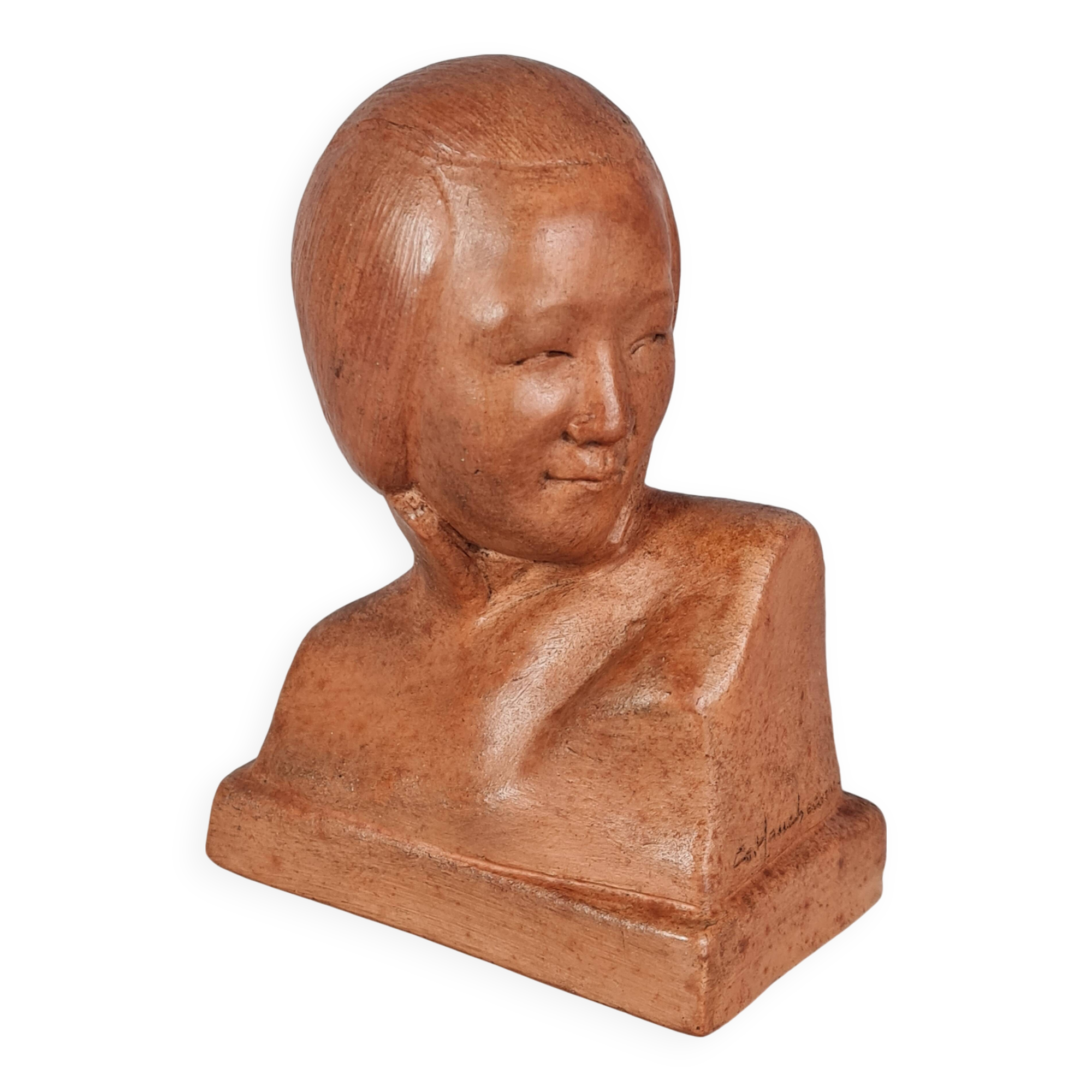 Gaston Hauchecorne bust of young woman terracotta artist's proof dated 1942 Signed 085