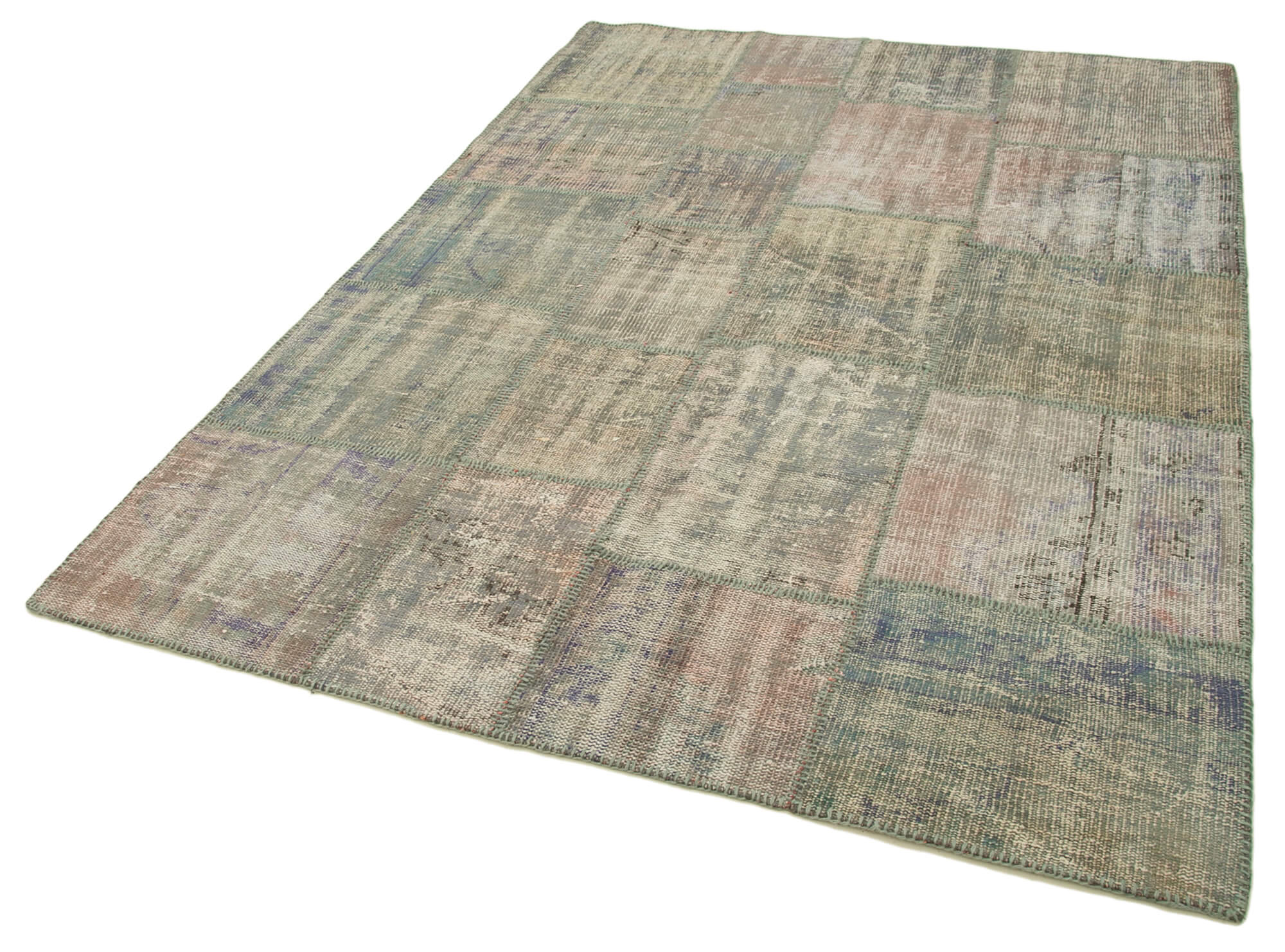 Handmade anatolian overdyed 176 cm x 243 cm grey patchwork rug