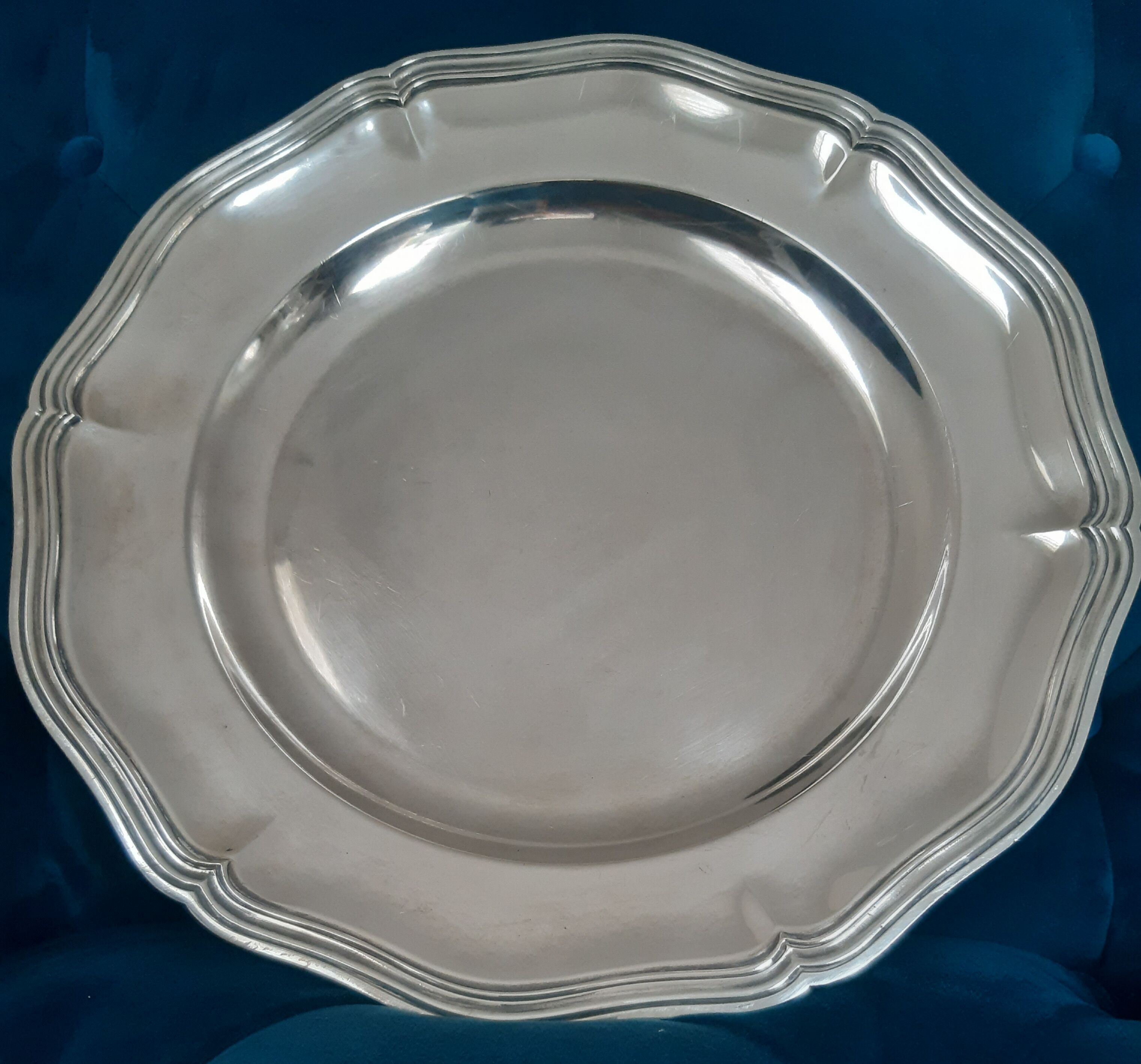 Christofle round silver metal dish with punches ø 33 cm