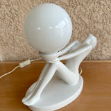 Design lamp in white ceramic and opaline, circa 1980