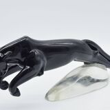 Large Deco sculpture of a panther in Murano glass, 1940s