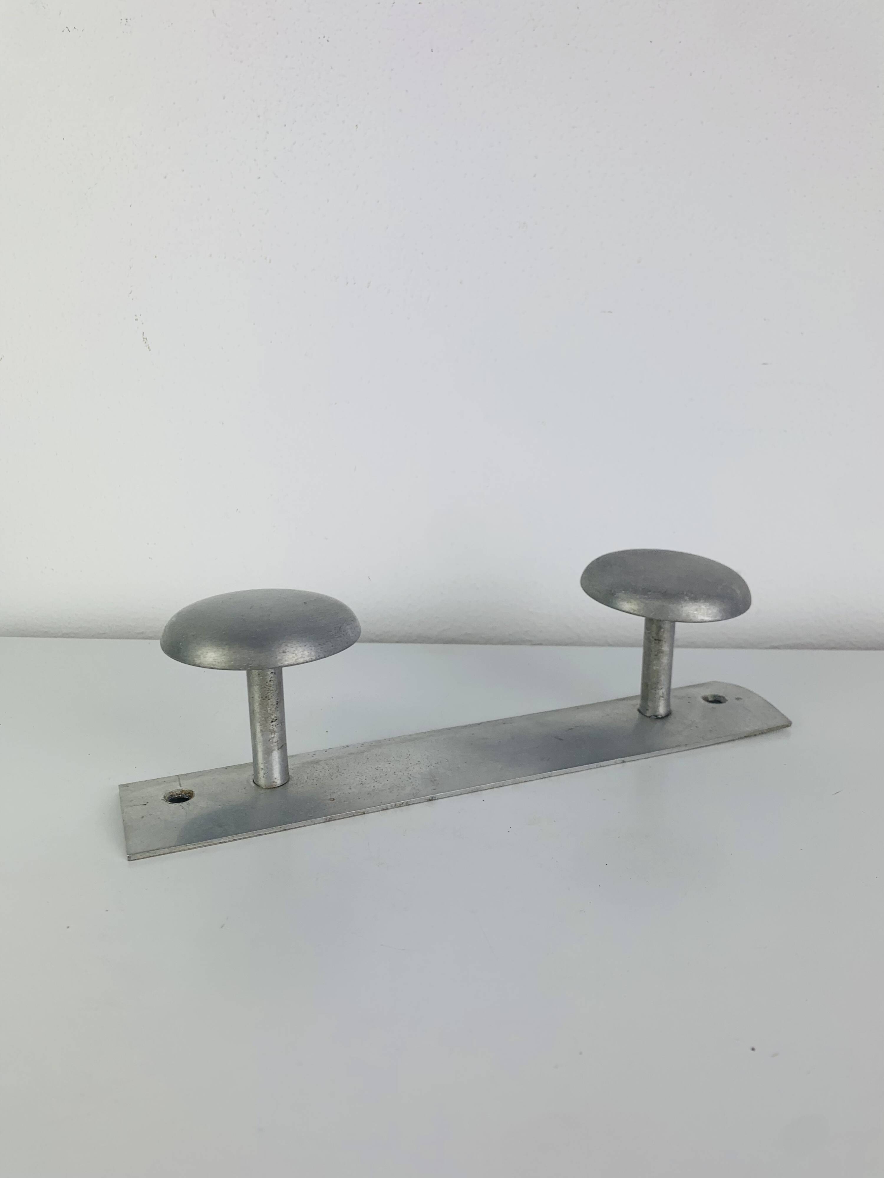 Wall-mounted aluminium coat hook, double hook, 1960s