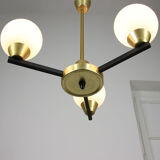 Vintage Italian Metal and Opaline Glass Chandelier