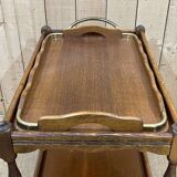 Trolley on wheels and its tray, work from the 1960s in beech