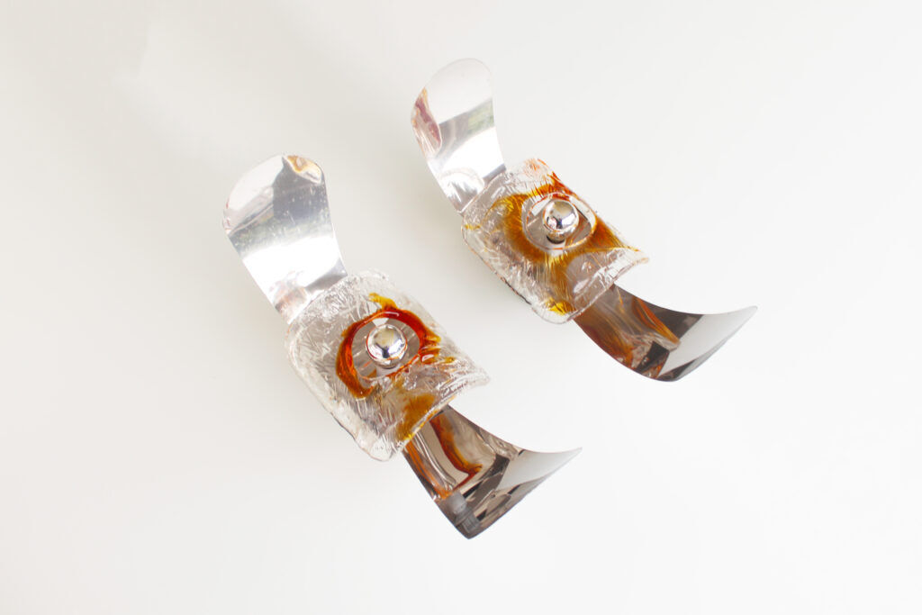 Set (2) of 1970s Murano glass wall sconces by AV Mazzega