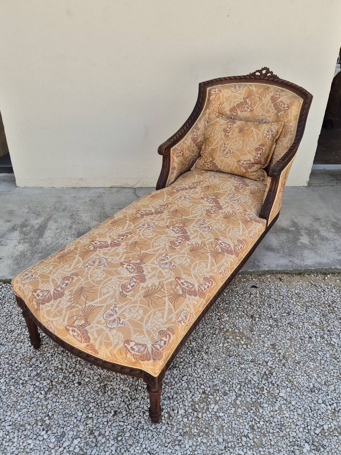 Chaise longue decorated with butterflies in Louis XVI style from the Napoleon III period