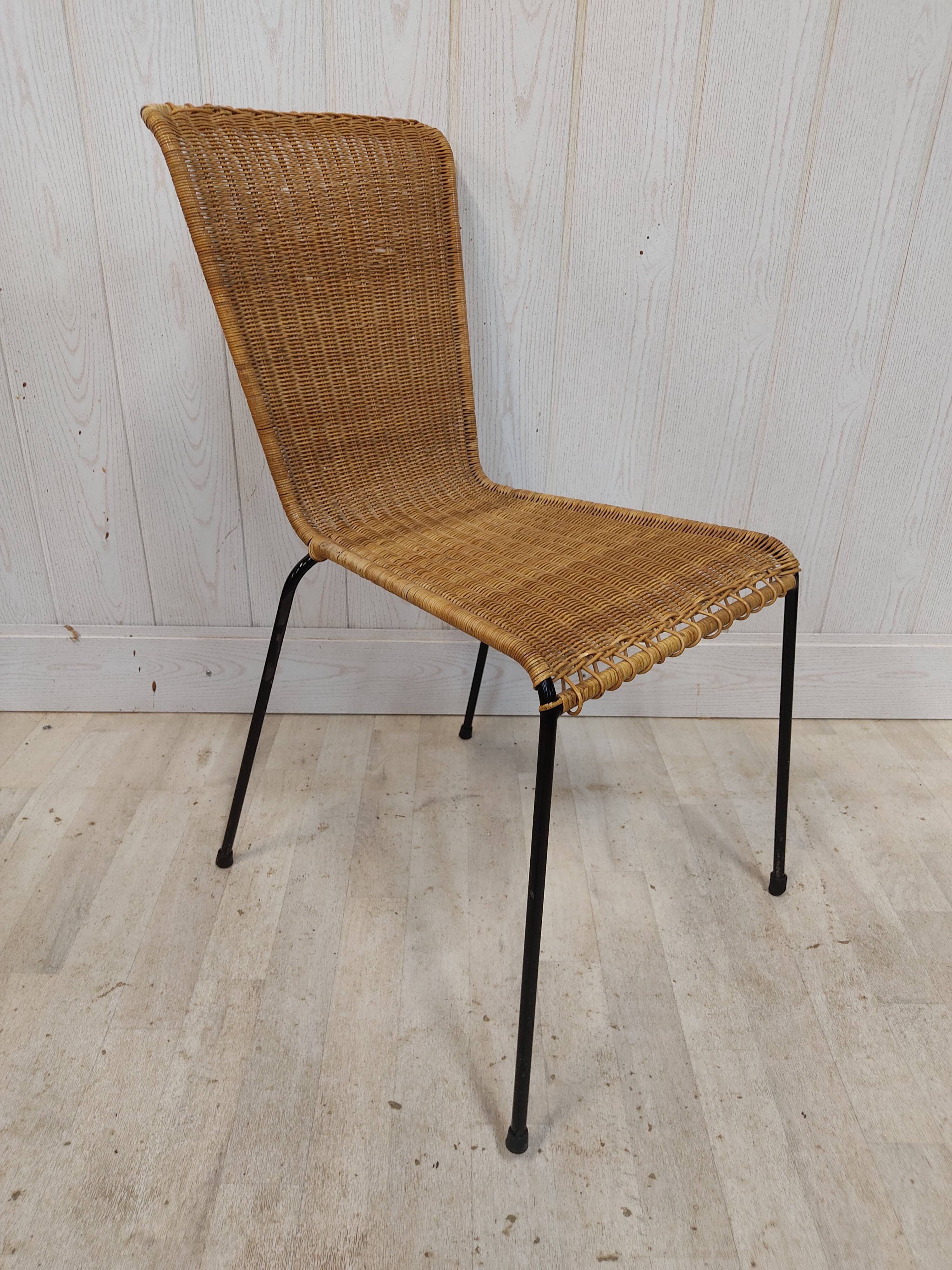 Lot de 10 chaises vintage osier et métal