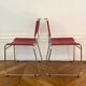 Set of 4 chairs in red leather and chrome tubular metal