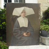 Signed portrait - Horned nun 42.5 / 32.5 on panel