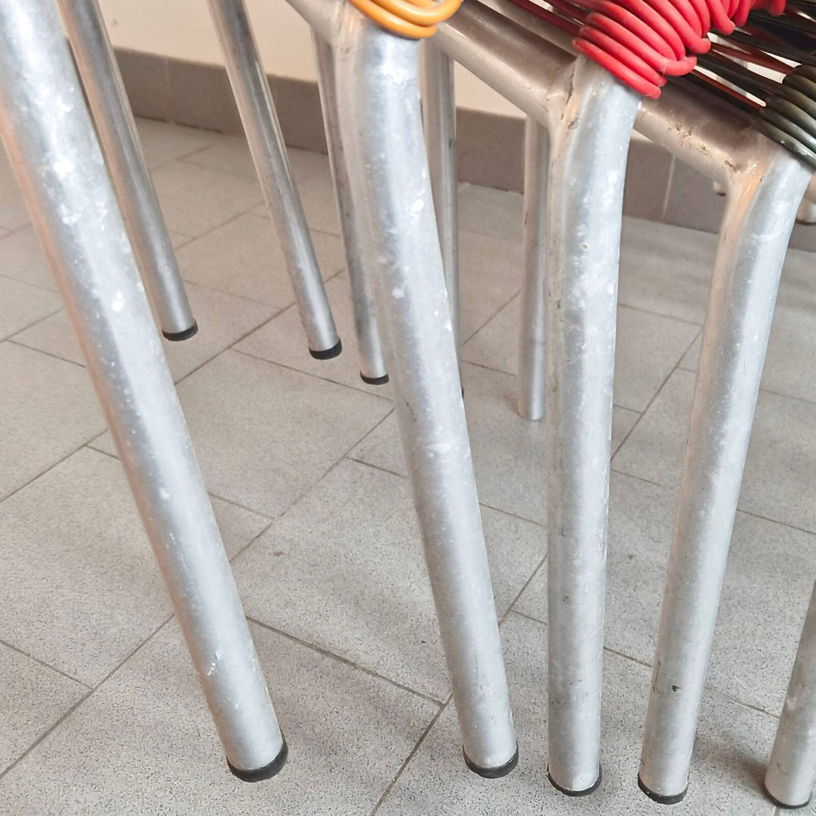 Set of 5 vintage scoubidou armchairs 1950 in aluminium & plastic wire 50