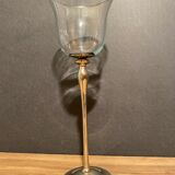 Glass photophore on high metal stand with silver patina