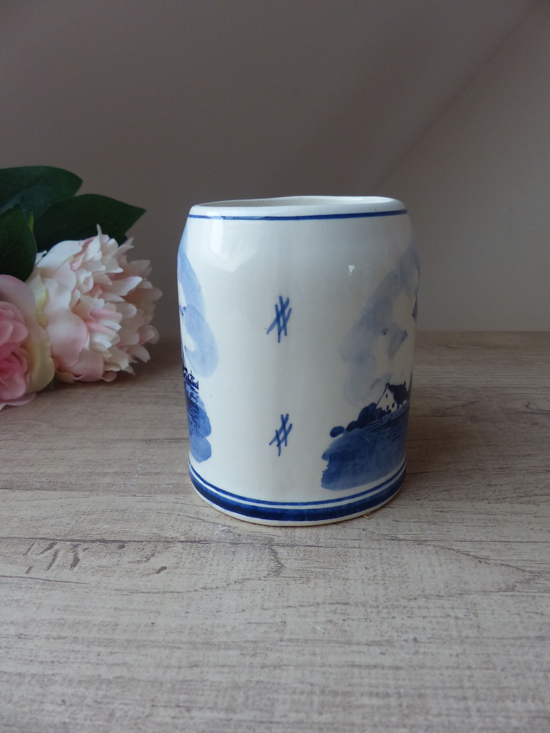 Mug ou chope à bière faïence de Delf Décor Moulins 10,5 cm