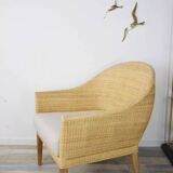 Pair of teak and rattan armchairs