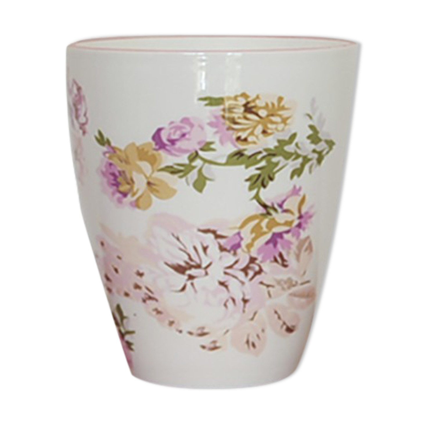 Vintage beige high flowerpot with flowers