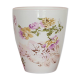 Vintage beige high flowerpot with flowers