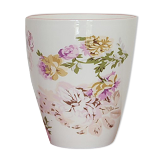 Vintage beige high flowerpot with flowers