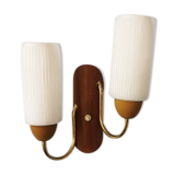 Apply in teak and 70s white glass
