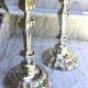 Pair of silvered metal candlesticks in the Louis XIV style.