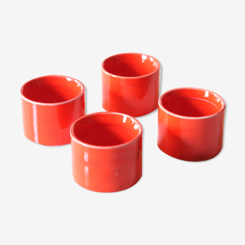 Set of 4 red ceramic coquetiers, 70s
