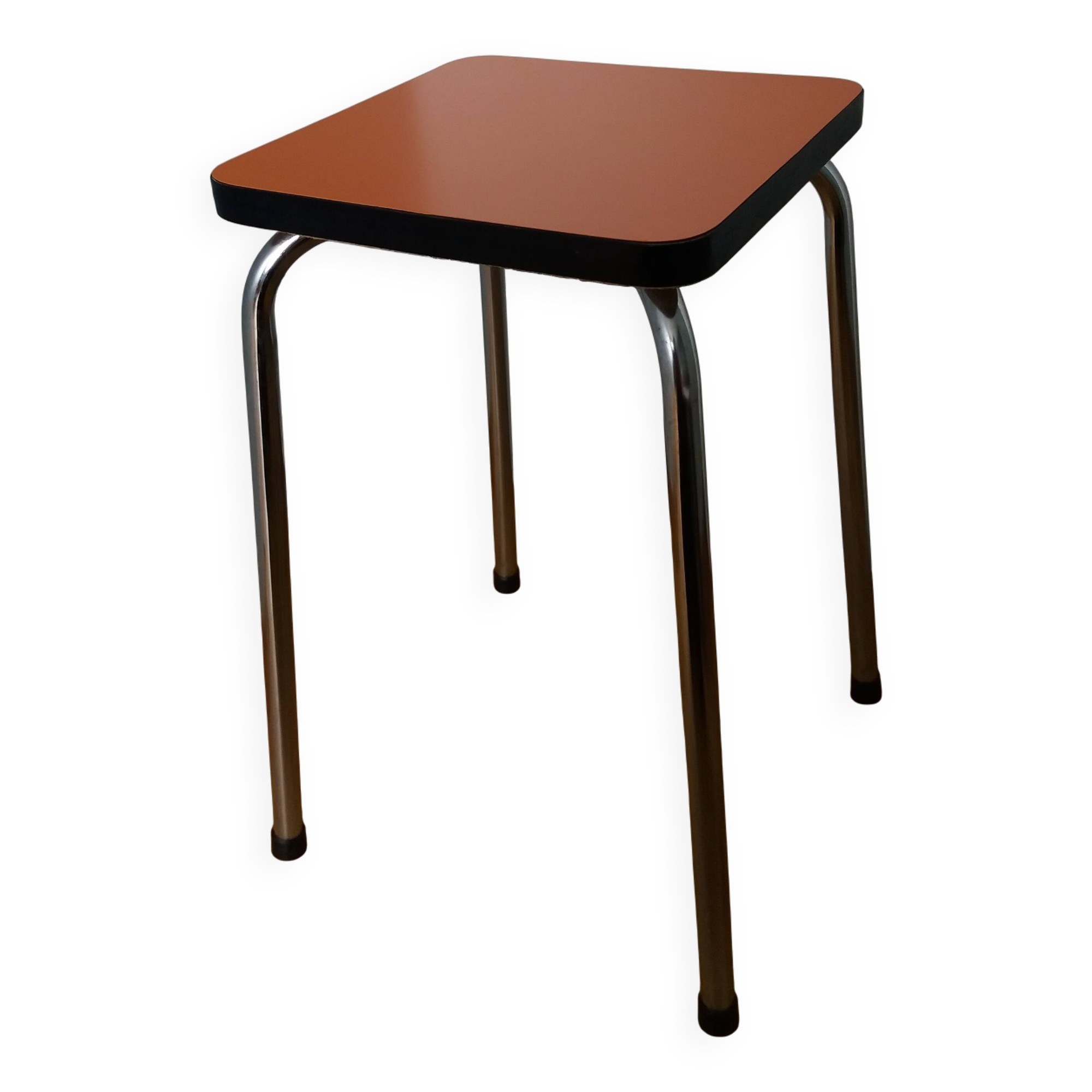 Chrome metal and orange formica stool