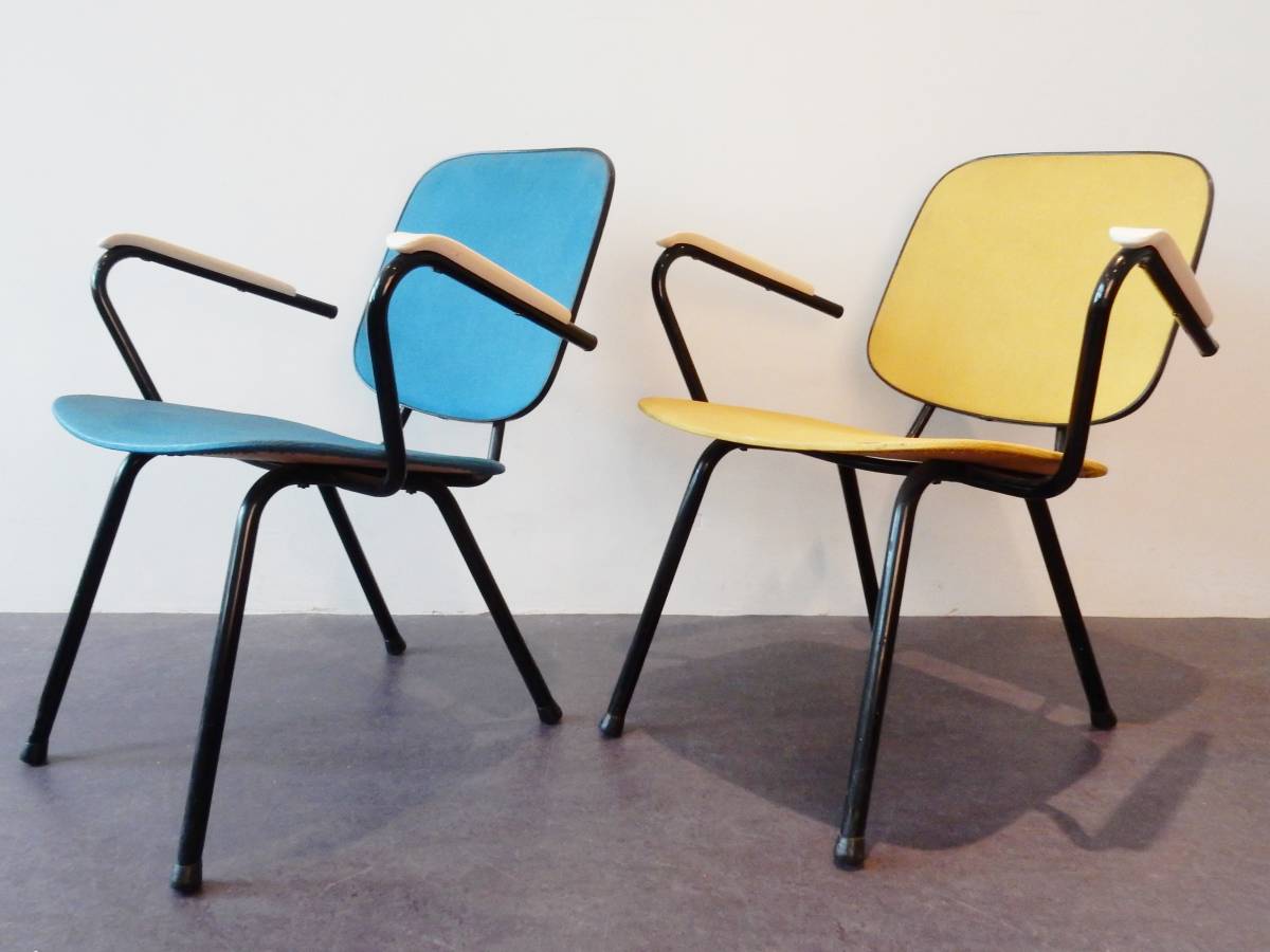 Set of two armchairs in yellow and blue 1950s/60s