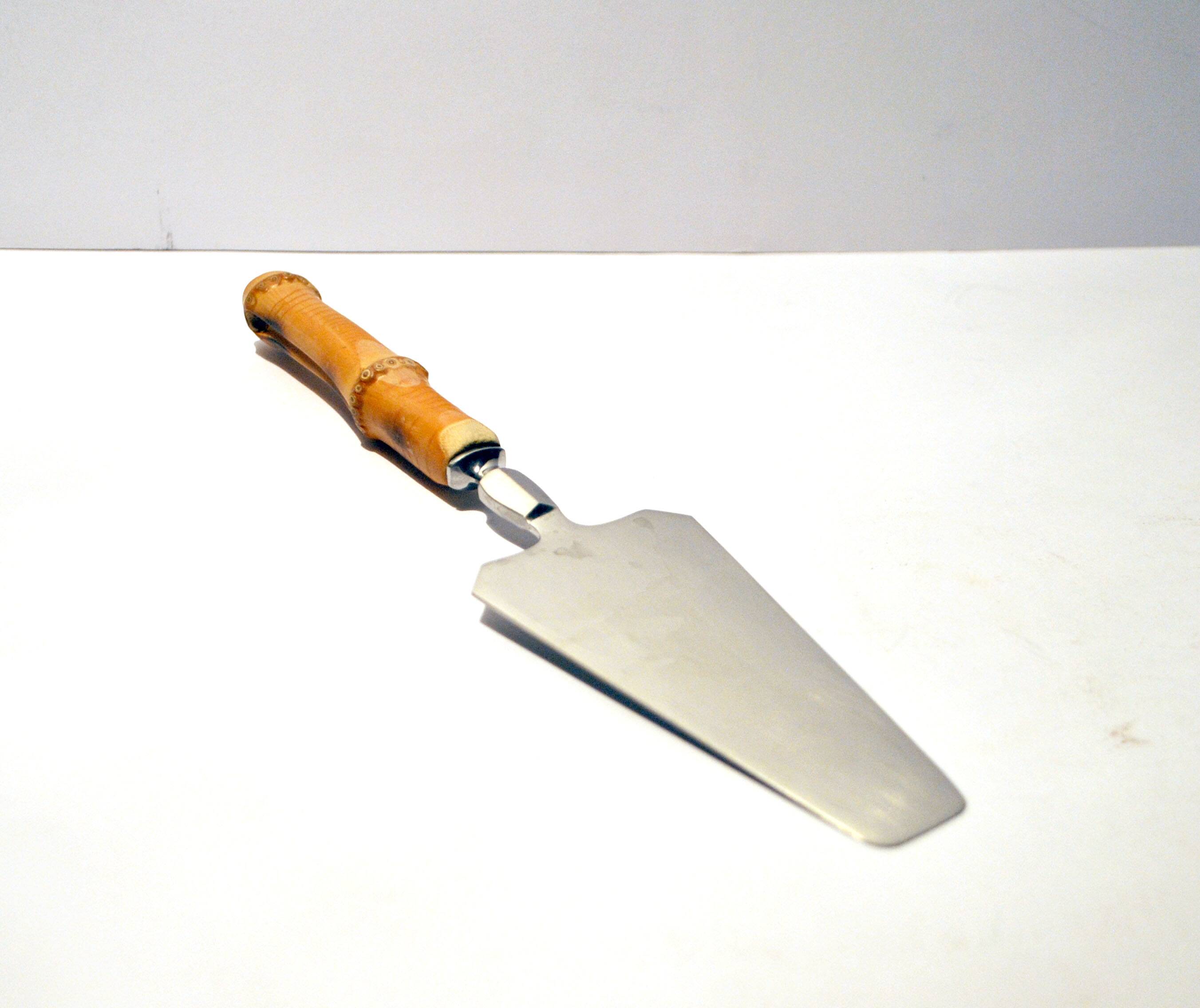 Vintage bamboo and stainless steel pie shovel Ethnic decoration