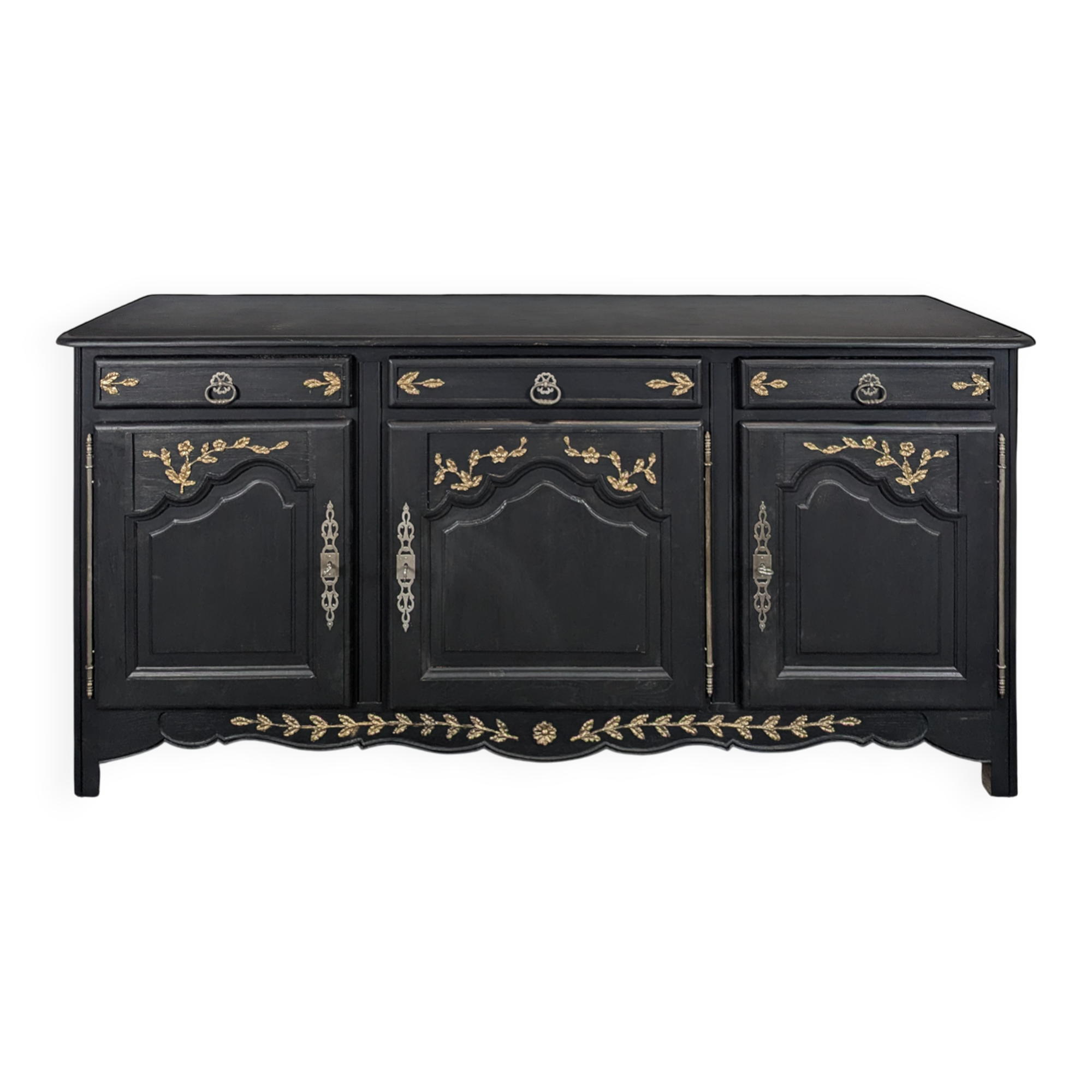 Enfilade rustique réchampie noir et or