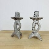 Pair of ceramic candlesticks by Marius Bessone in Vallauris