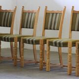 Danish modern brutalist oak dining chairs by Henning Kjærnulf, 1960s, set of 6