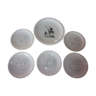 Lot of 6 plates Pablo Picasso Salins Sarreguemines - 1950/60 -
