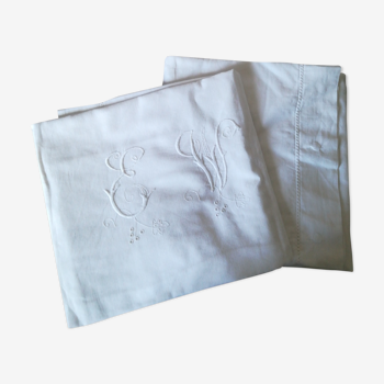 2 cotton monogrammed and embroidered pillowcases