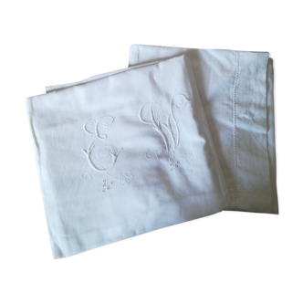 2 cotton monogrammed and embroidered pillowcases